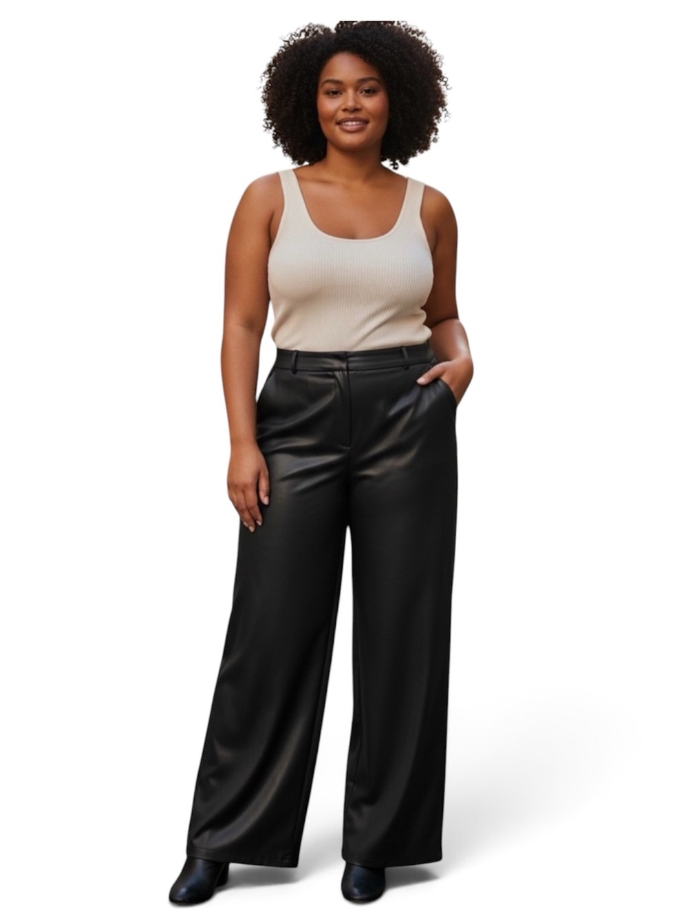 NWT Ashley Graham Plus Size Black Straight Faux Leather Trousers Size 26W